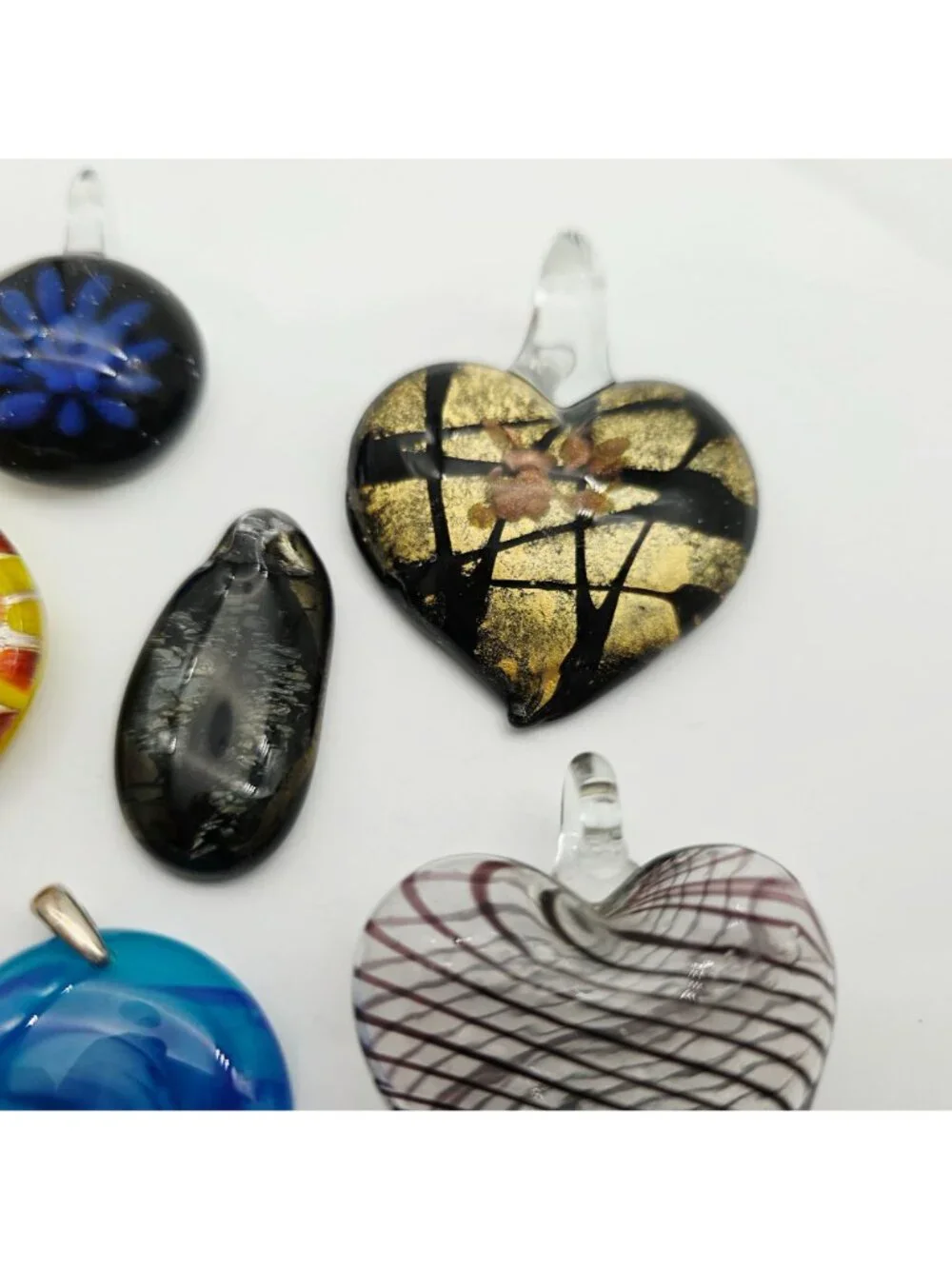 Glass Pendant Lot - Heart Swirl Round & Rectangle Vibrant Colors & Patterns - Picture 3 of 8